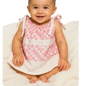 Infant Dress from VTG Pillowcase Handmade features Pink and White Check 18-24 mo